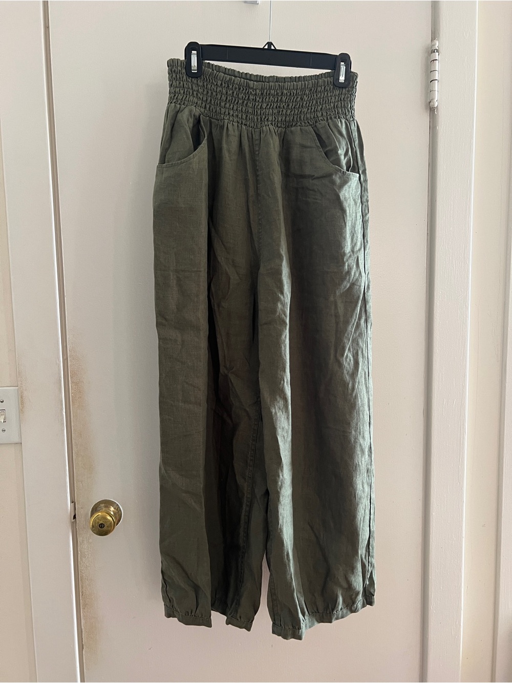 Nomad the Label Olive Green Wide-Leg Elastic-Waist Cargo Pants